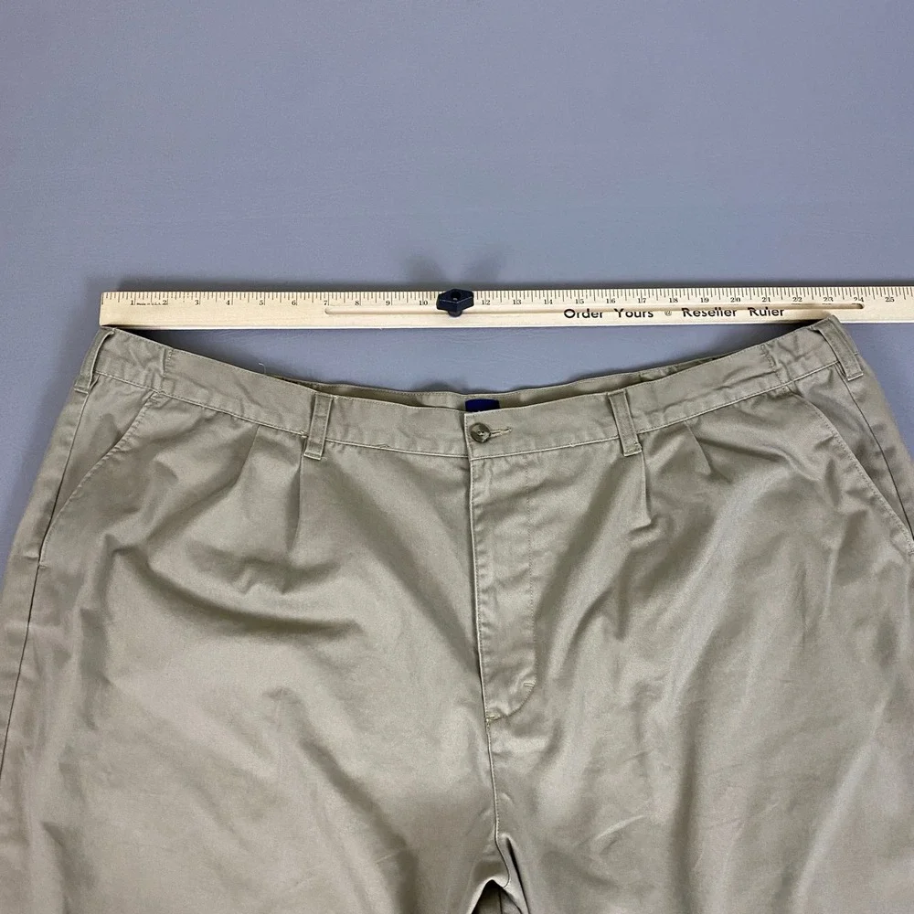 Basic Editions Pants Men's Size 50x29 Tan Khaki Pleated Chino Relaxed Fit Cotton